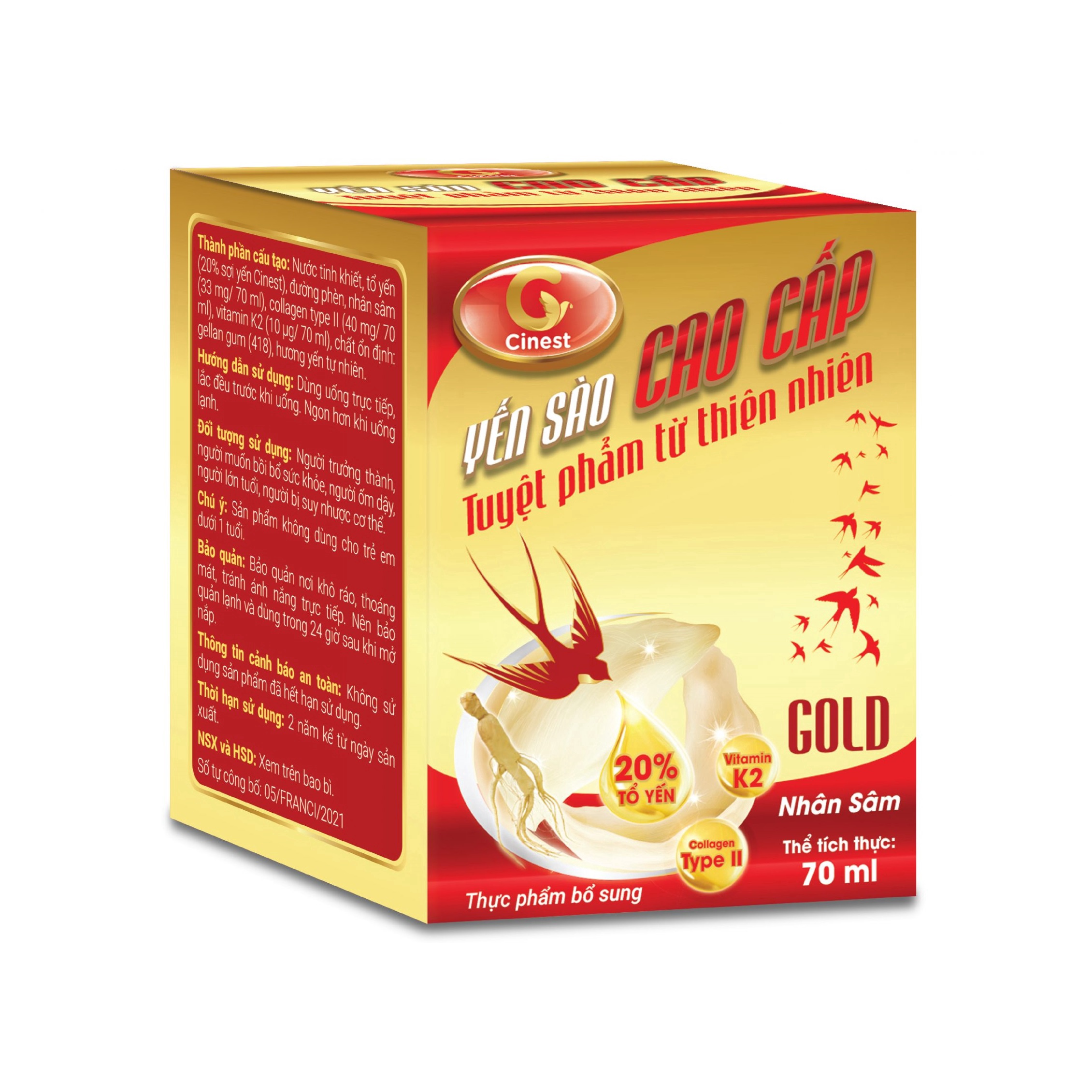 Alternative view of Yến Sào Cinest 20% Gold Nhân Sâm 70ml - Franci
