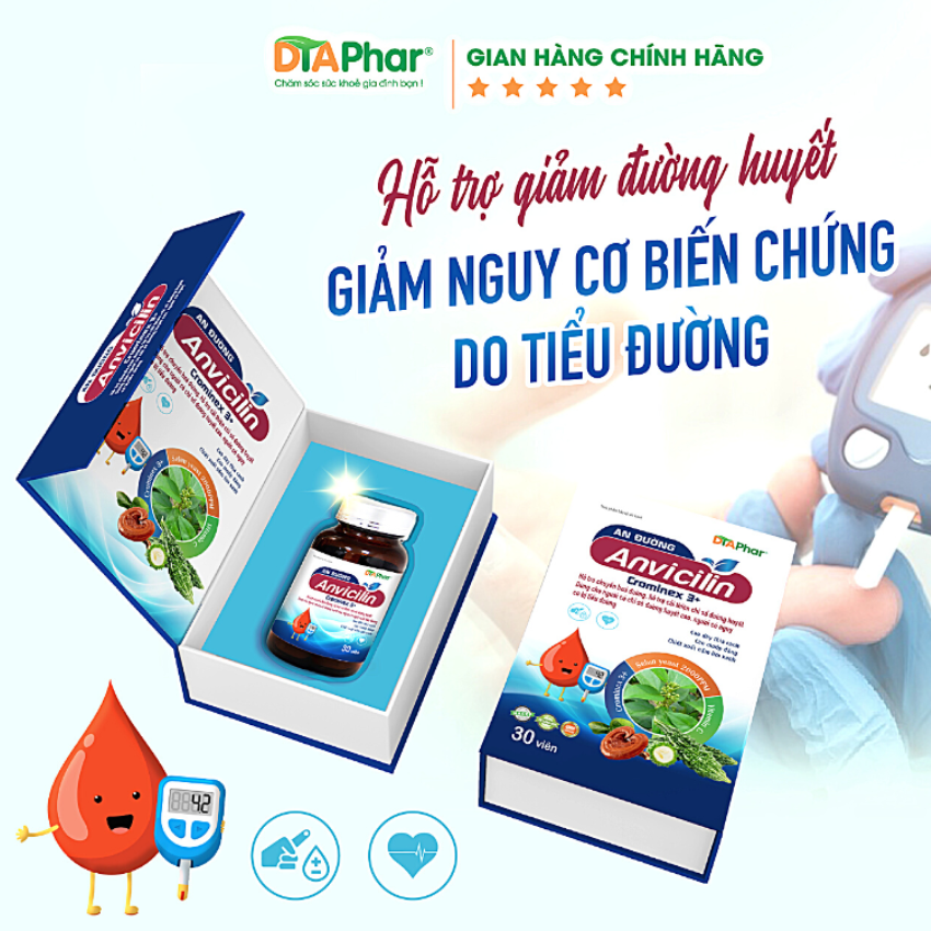 Alternative view of Viên Uống Anvicilin Hỗ Trợ Ổn Định Đường Huyết Cho Người Bị Tiểu Đường Hộp 30 Viên
