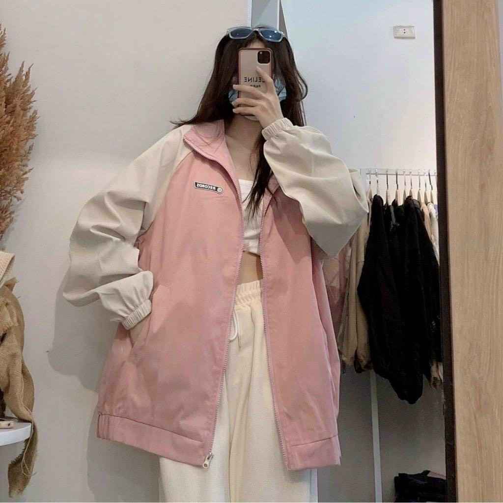 Alternative view of Áo Khoác Dù Nữ 2 Lớp Form Unisex Cổ Trụ Phối 2 Tông - Htm Fashion