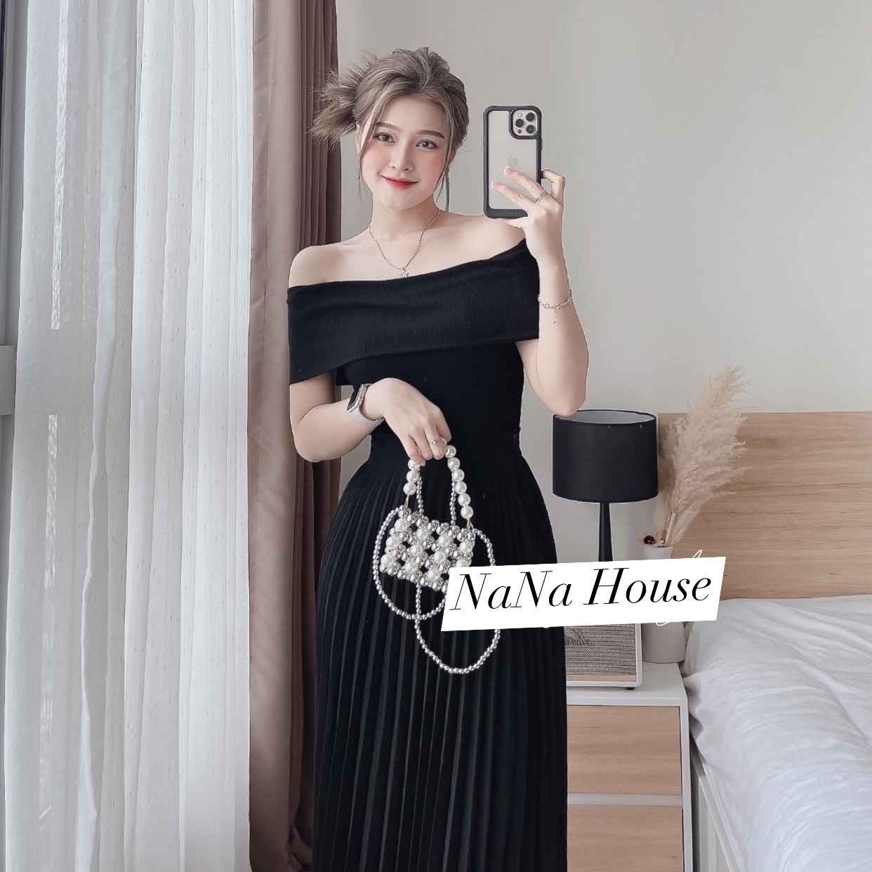 Alternative view of Set Áo Bẹt Vai Mĩ Chân Váy Dập Ly Xòe - Nana House
