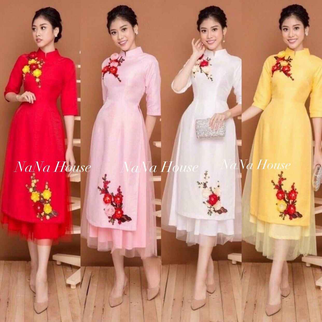 Set Áo Dài Cách Tân Thêu Hoa S2 - Nana House