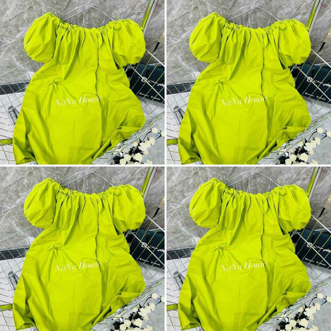 Đầm Babydoll Xanh Tay Phồng Phom Rộng - Nana House