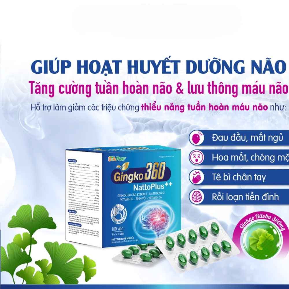 Alternative view of Viên Uống Gingko 360 Natto Plus++ Hỗ Trợ Hoạt Huyết Dưỡng Não Tăng Cường Khả Năng Tuần Hoàn Lưu Thông Máu Não Hộp 100 Viên