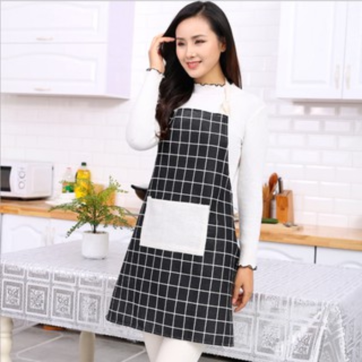 Tạp Dề Làm Bếp Chống Thấm Nước, Chống Dầu Mỡ Kẻ Caro Có Túi Siêu Tiện Lợi - Dmastore