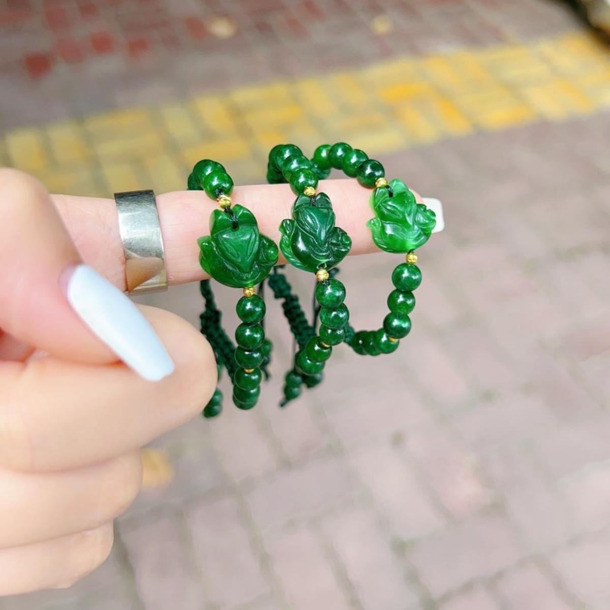 Alternative view of Vòng Tay Hồ Ly Ngọc Cẩm Thạch Sơn Thủy Thiên Nhiên Tết Dây Bi Xi Vàng - Thắng Giang