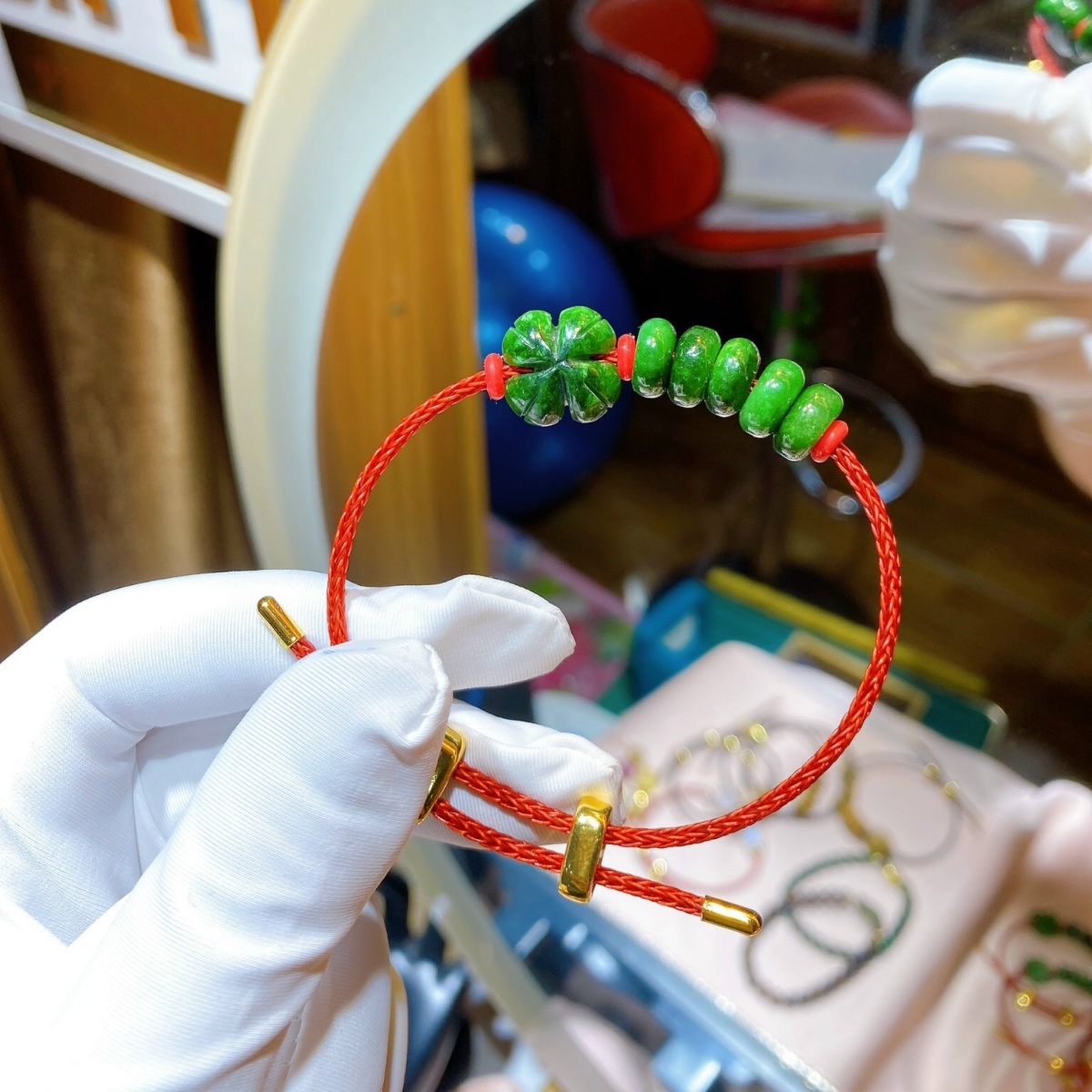 Vòng Tay Cỏ Bốn Lá Ngũ Điếu Ngọc Cẩm Thạch Sơn Thủy Tiên Nhiên - Thắng Giang