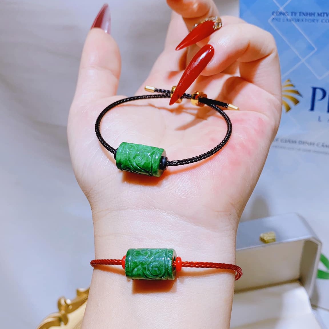 Vòng Tay Lu Thống Ngọc Cẩm Thạch Trạm Khắc Kim Tiền - Thắng Giang
