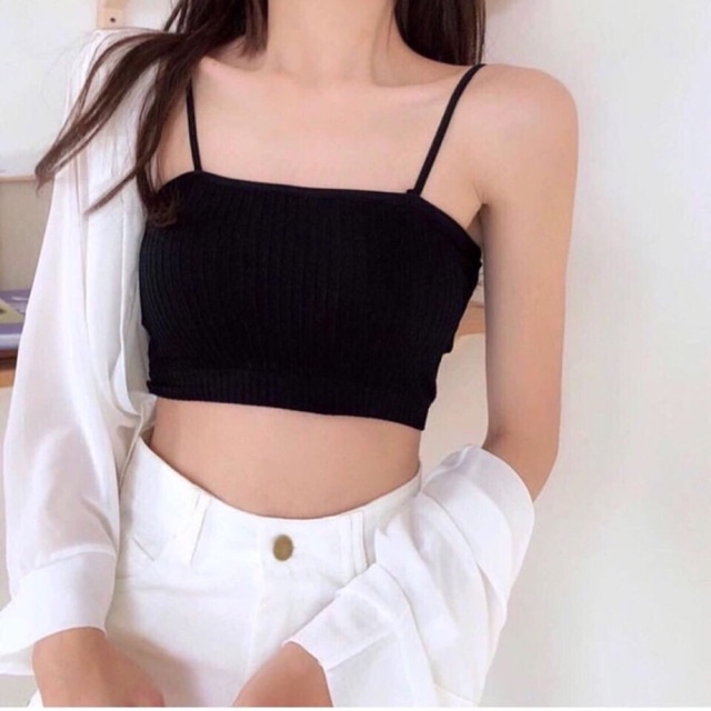 Alternative view of Áo Bra Croptop Hai Dây Thun Gân Sexy, Áo Hai Dây Lửng Siêu Nâng Ngực - Dmastore