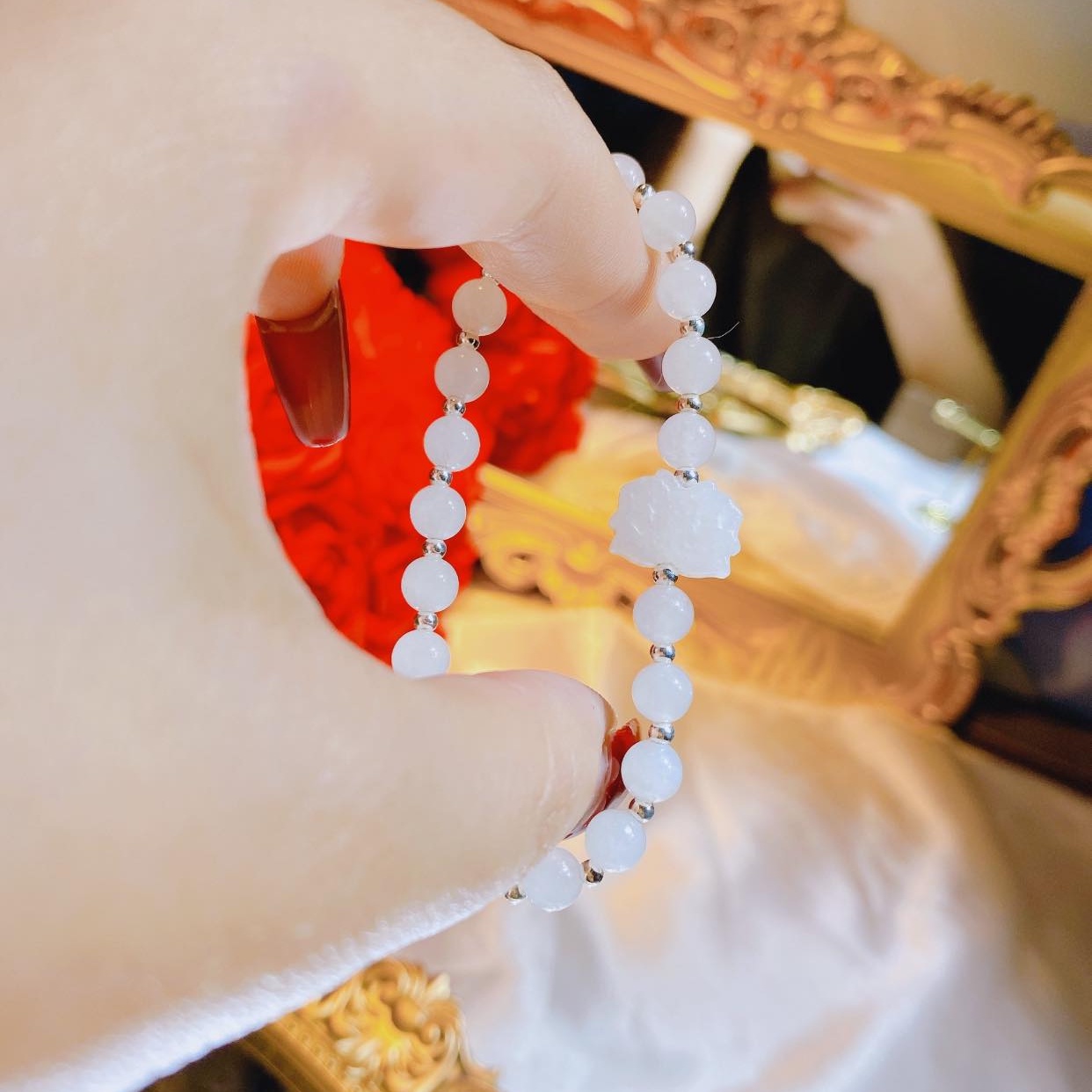 Alternative view of Vòng Tay Sen Bạch Ngọc Thiên Nhiên Phối Bi Bạc Ta - Thắng Giang