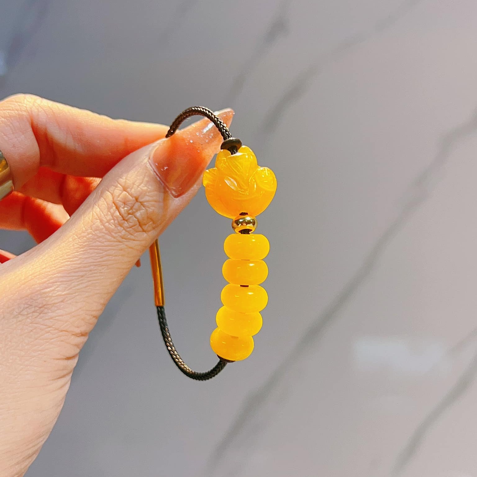 Vòng Tay Hồ Ly Ngũ Điếu Cẩm Thạch Vàng Thiên Nhiên - Thắng Giang