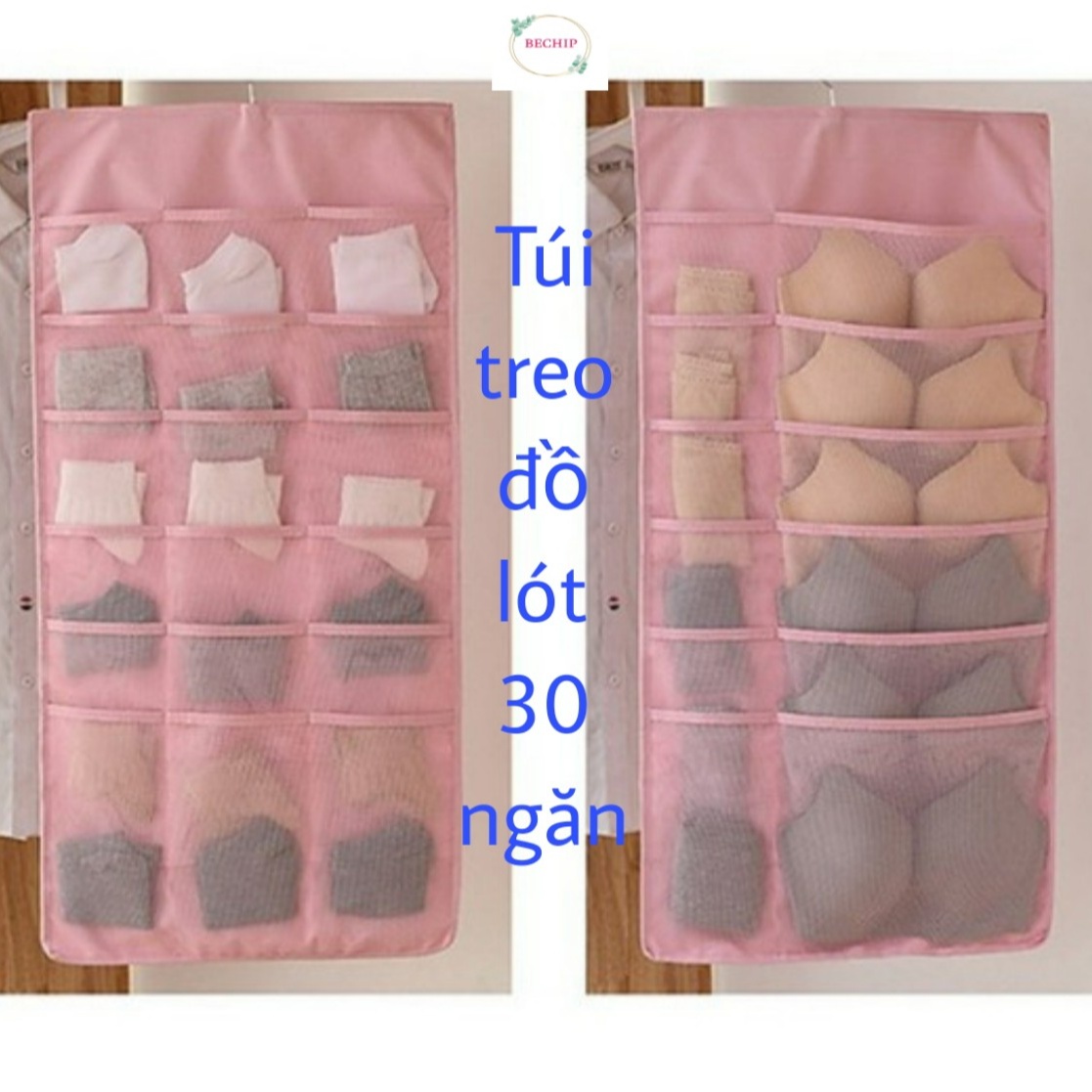 Túi Đựng Đồ Lót 2 Mặt 30 Ngăn Treo Tủ Tiện Lợi Ctb62 - Bechip