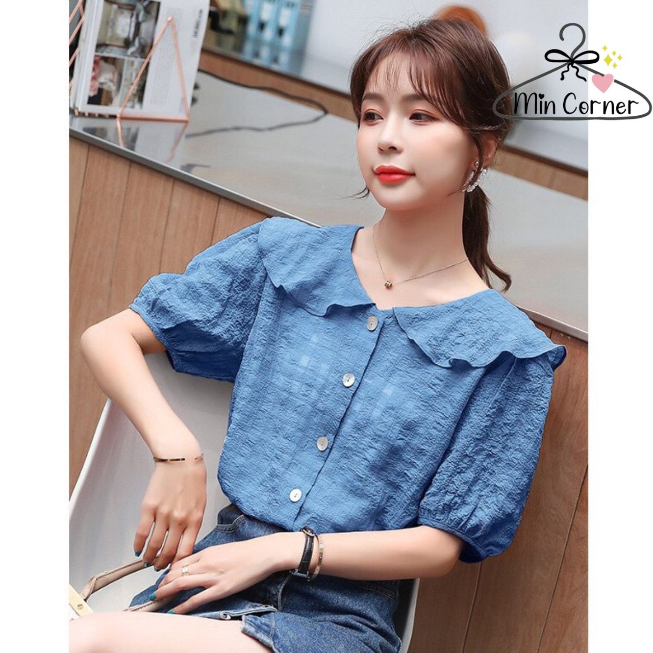 Áo Sơ Mi Nữ Hàn Quốc Cổ Bèo Chất Đũi Xốp Mềm Đủ Size Ms3 - Min Corner