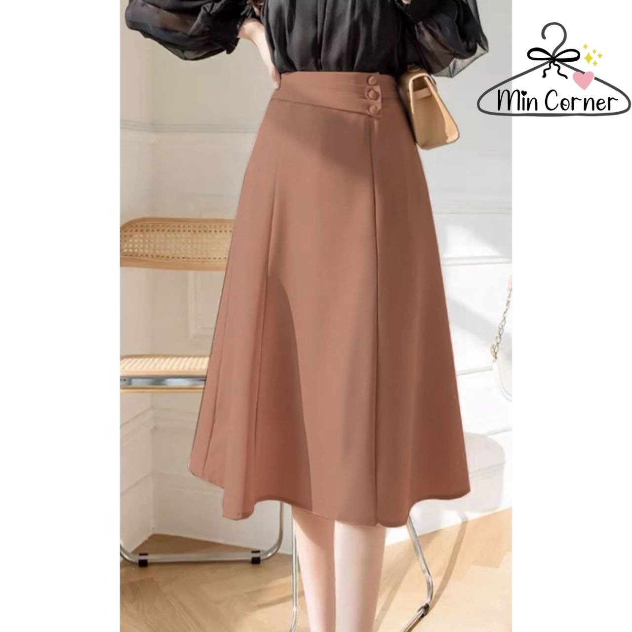 Chân Váy Xòe Tiểu Thư Đính Nút Chất Tuyết Mưa Đủ Size Mv1 - Min Corner