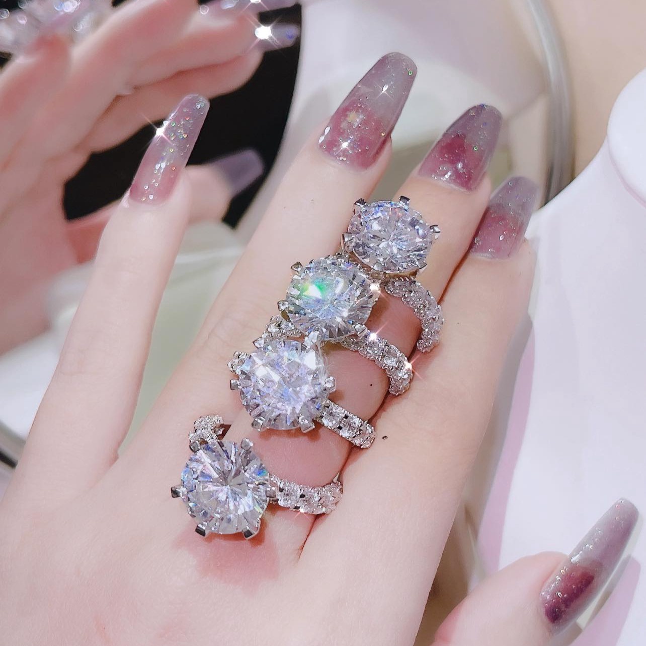 Alternative view of Nhẫn Bạc Ý Xi Bạch Kim Đính Kim Cương Moissanite Tặng Kèm Kiểm Định Quốc Tế - Thắng Giang