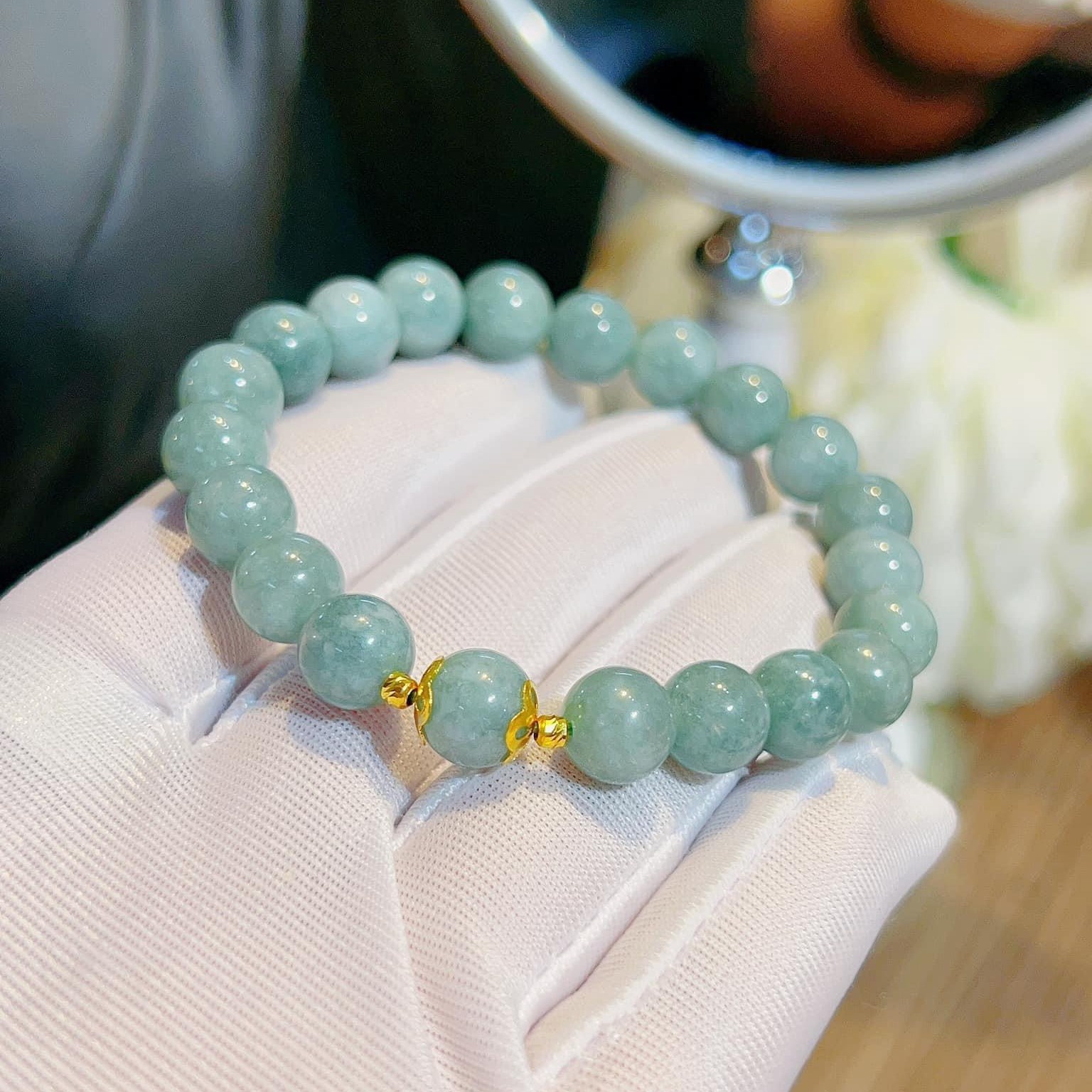 Alternative view of Vòng Tay Ngọc Cẩm Thạch Malay Phối Charm Xi Vàng - Thắng Giang