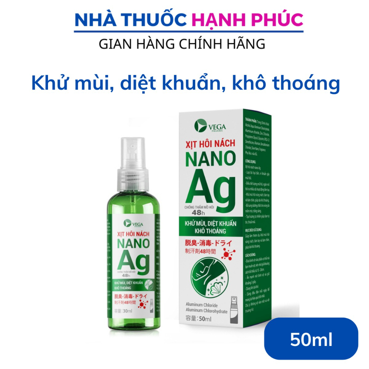 Xịt Khử Hôi Nách Nano Ag Lọ 50ml - Shabigroup