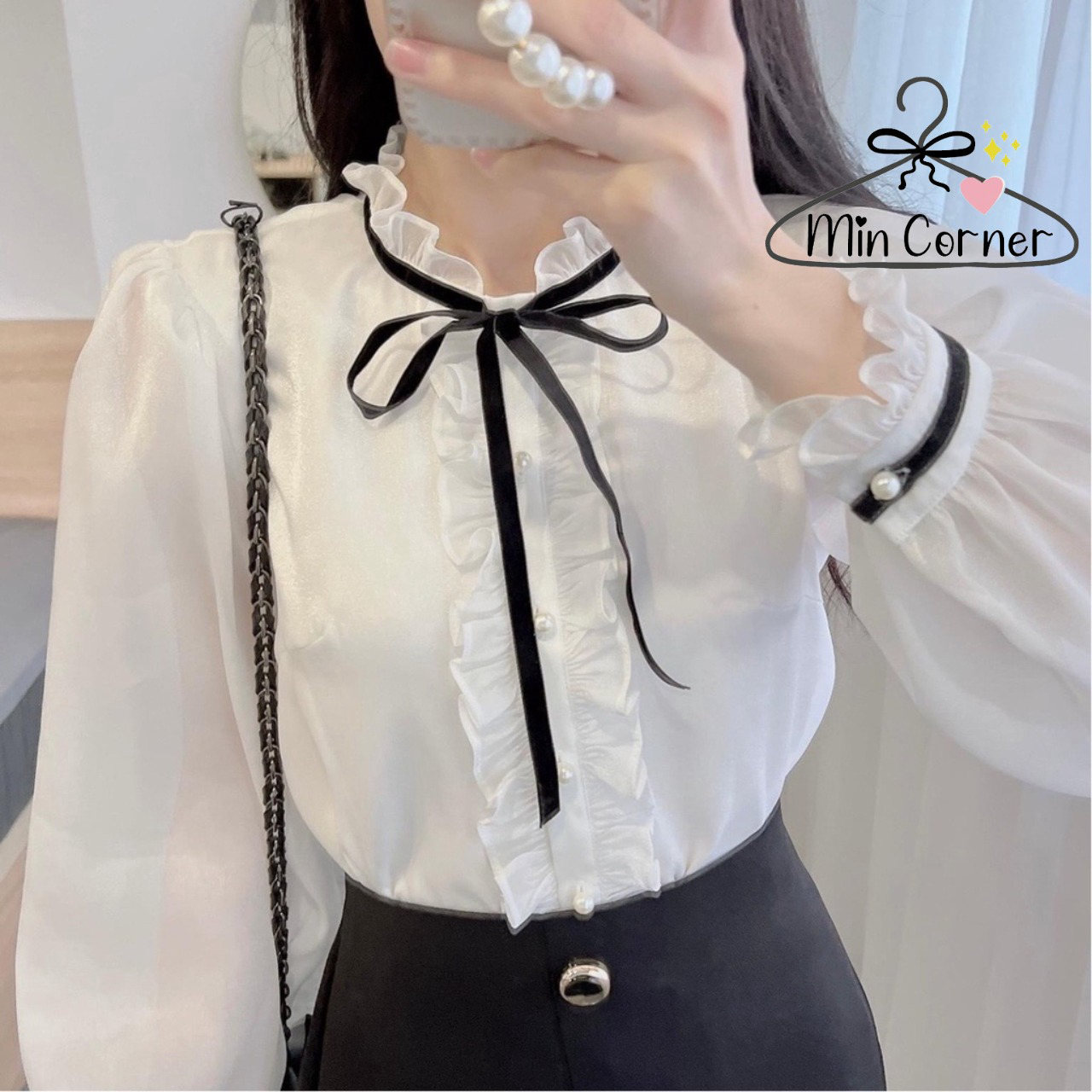 Áo Sơ Mi Nữ Tay Dài Thắt Nơ Chất Vải Tơ Ms14 – Min Corner