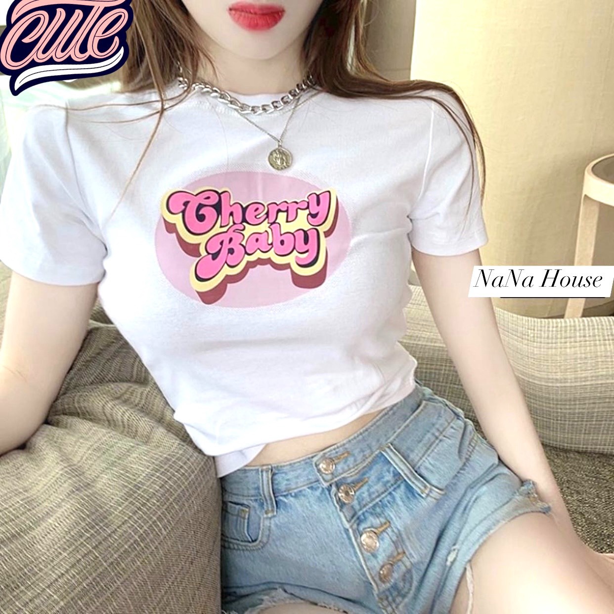 Áo Croptop Ôm Body Nữ Cherry Baby Cổ Tròn Tay Ngắn Uh304 - Nana House