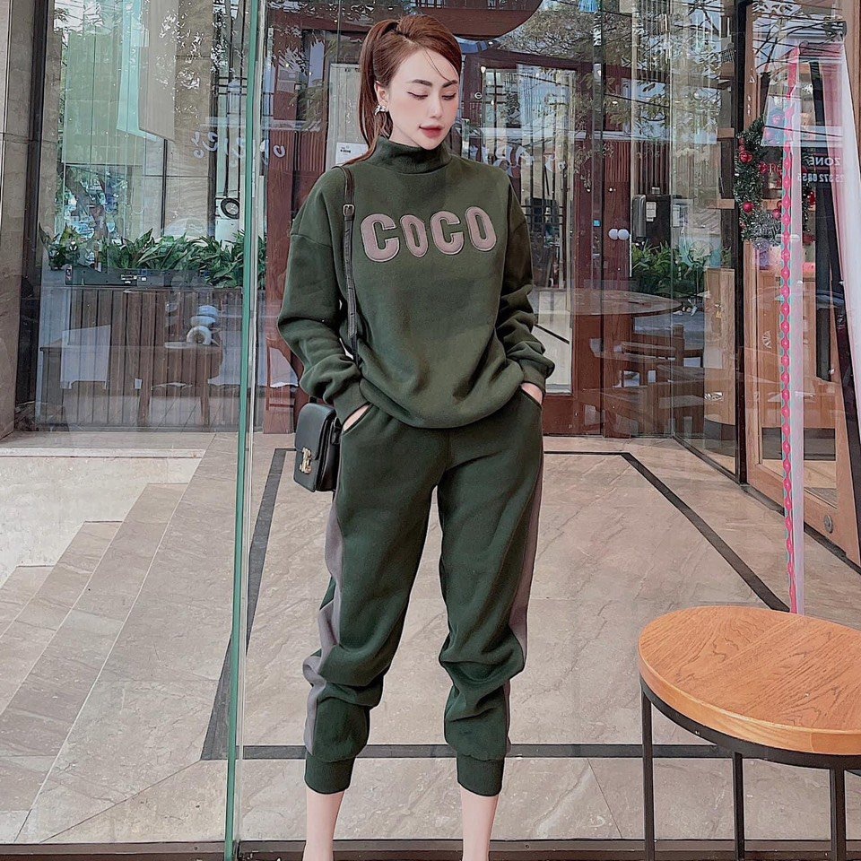 Set Bộ Đồ Nỉ Nữ Cao Cấp Thêu Họa Tiết Coco Thời Trang Thu Đông Siêu Hot - Htm Fashion