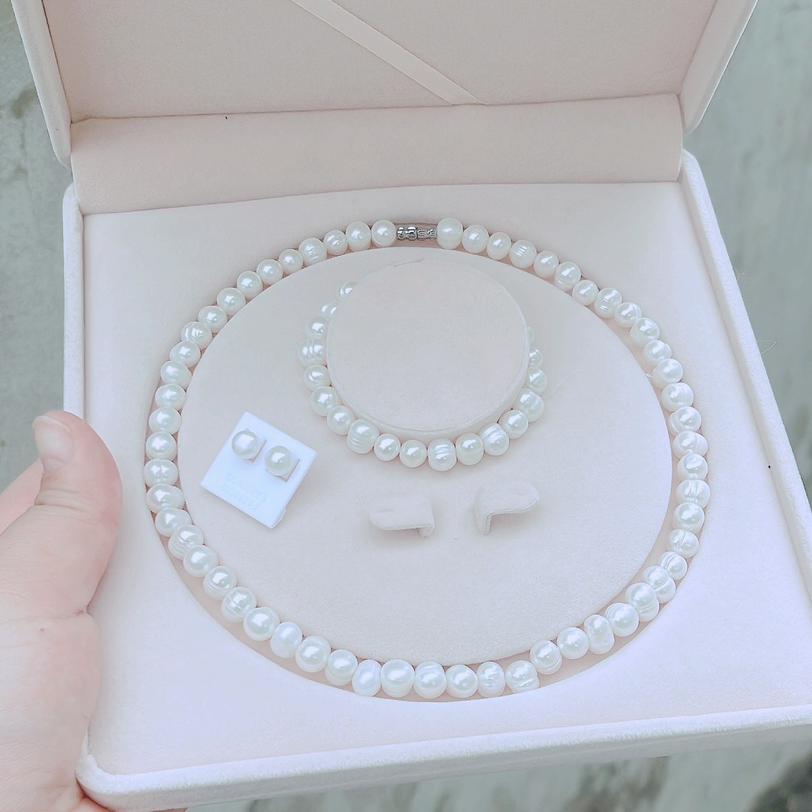 Bộ Trang Sức Ngọc Trai Nuôi Thiên Nhiên Thắt Tâm Tặng Hộp Sang Trọng - Thắng Giang