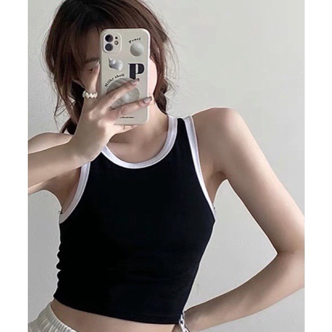 Alternative view of Áo Crotop Ba Lỗ Phối Viền Basic Trơn Nữ Thun Gân Kiểu Ôm Body Ug003 - Nana House