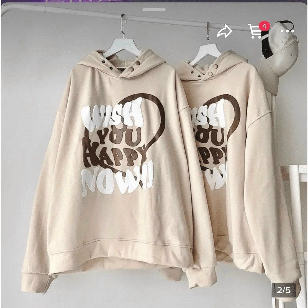 Áo Hoodie Nữ Vải Nỉ Wish You Happy Phối Nút Cổ Cá Tính Thời Trang - Golden Dream Tp3279