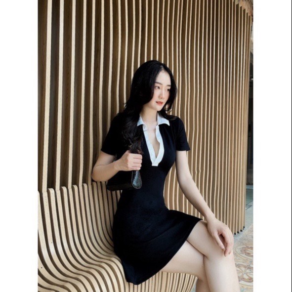 Alternative view of Váy Thiết Kế Polo Cổ Trắng, Đầm Thun Polo Body Vải Bozip Cao Cấp Loại 1