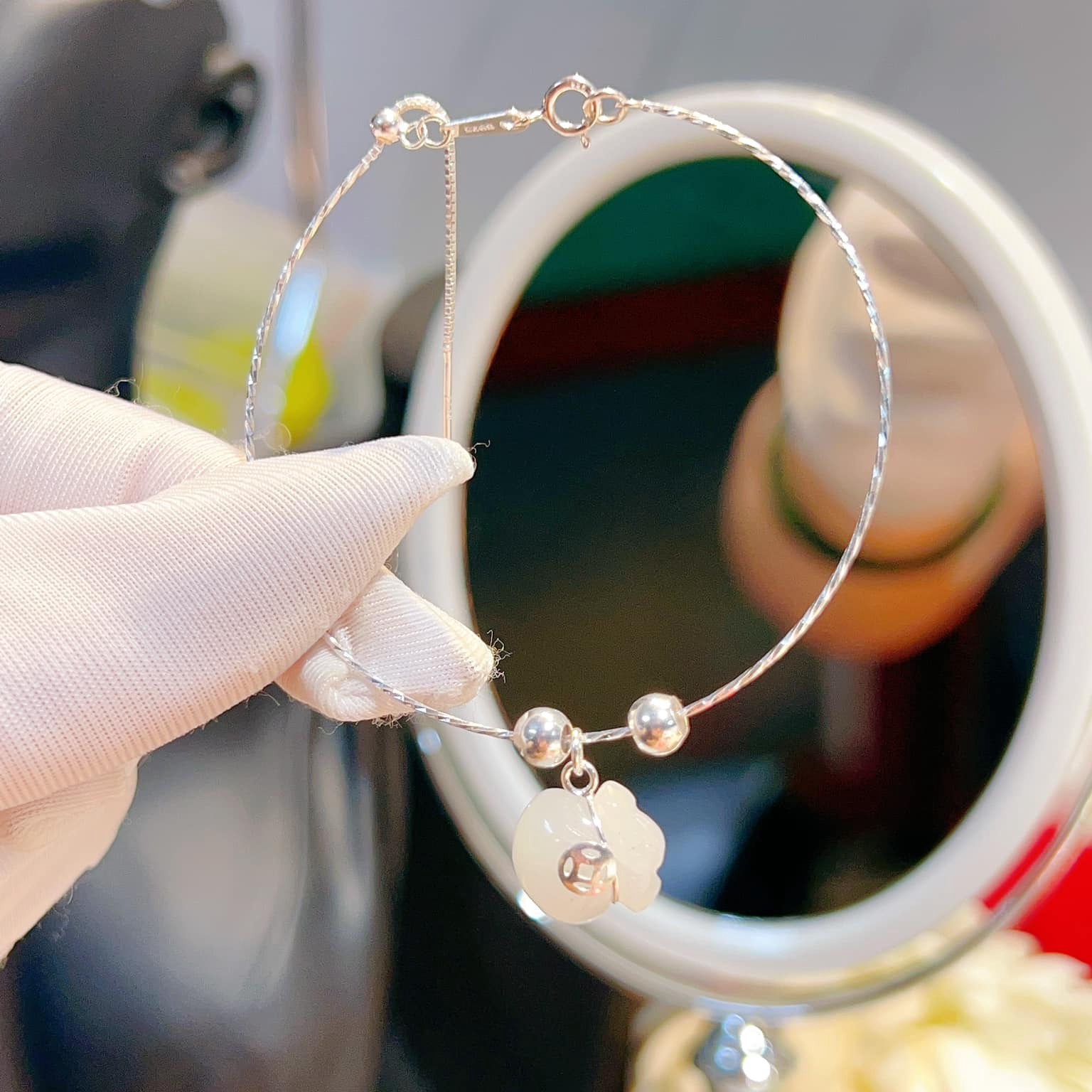 Lắc Tay Bạc Ta Phối Túi Tiền Bạch Ngọc Thiên Nhiên - Thắng Giang
