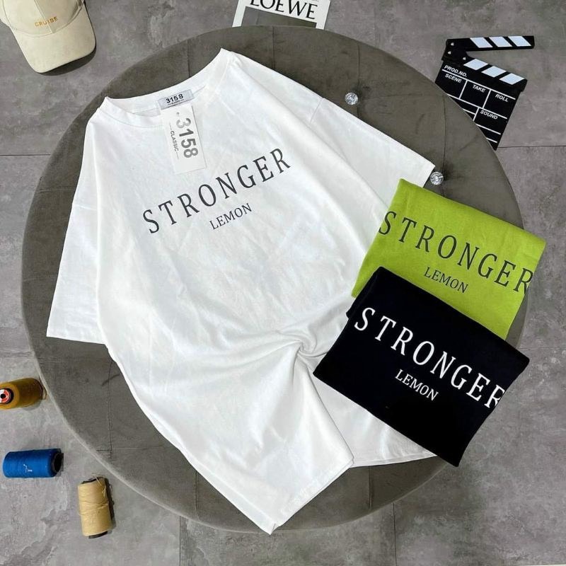 Alternative view of Áo Thun Nữ, Áo Phông Chữ Stronger Lemon Chất Cotton 2 Màu Đen Trắn