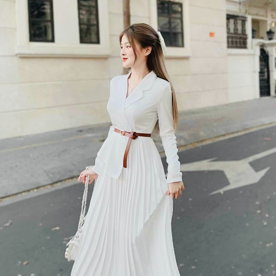 Set Áo Cotton Lạnh Mix Chân Váy Lụa Xếp Ly Kèm Dây Nịt Dd310 - Nana House