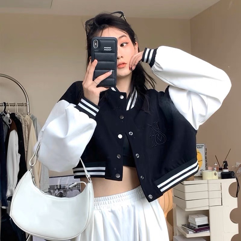 Áo Khoác Nữ From Lửng Croptop Vải Nỉ Thêu Chữ As Sắc Nét Ut52 - Phương Store