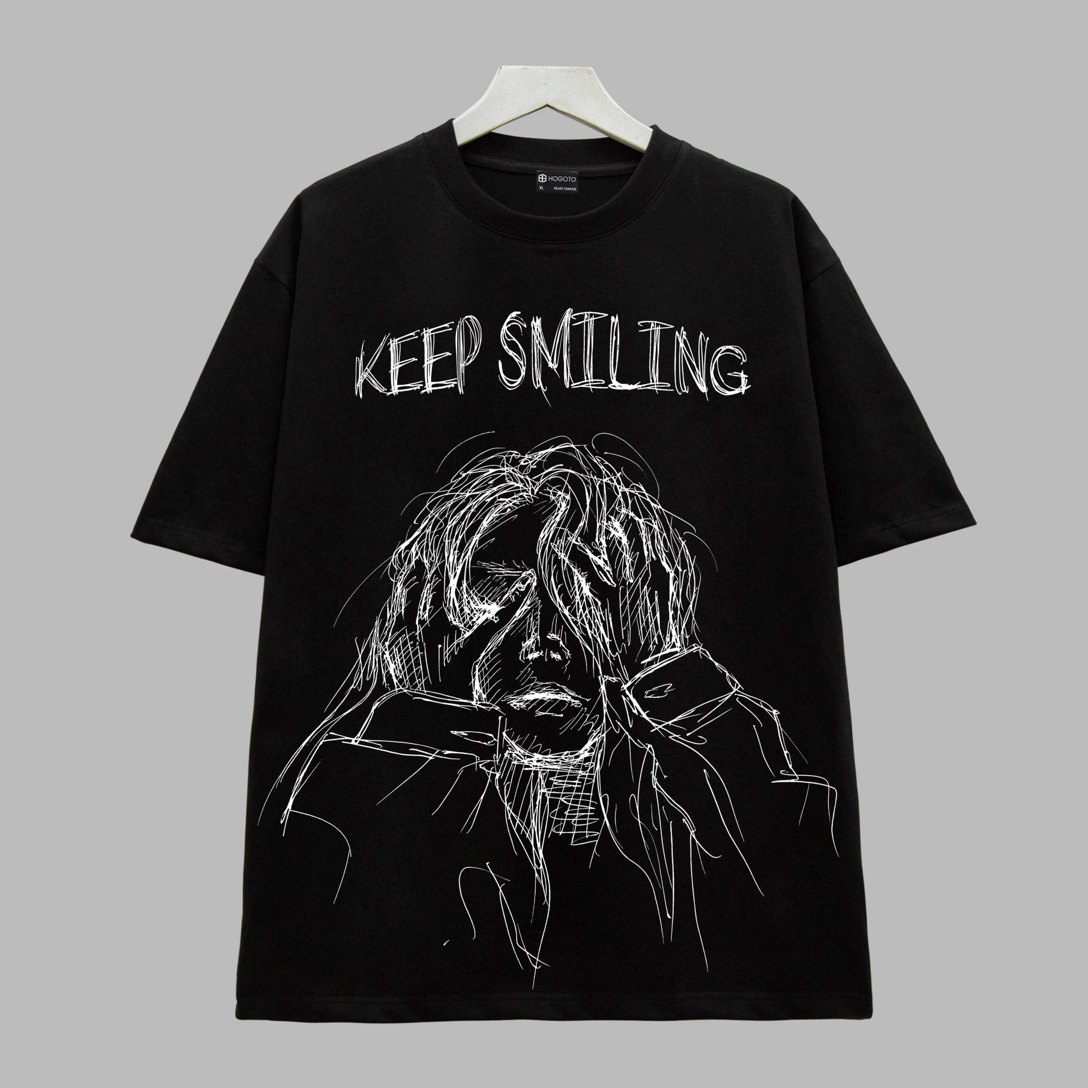 Áo Thun Tay Lỡ Unisex Nam Nữ In Chữ Keep Smiling Kèm Hình, Chất Liệu Cotton Mịn Mát Thấm Hút Mồ Hôi (attl15)- Chốt Đi Store
