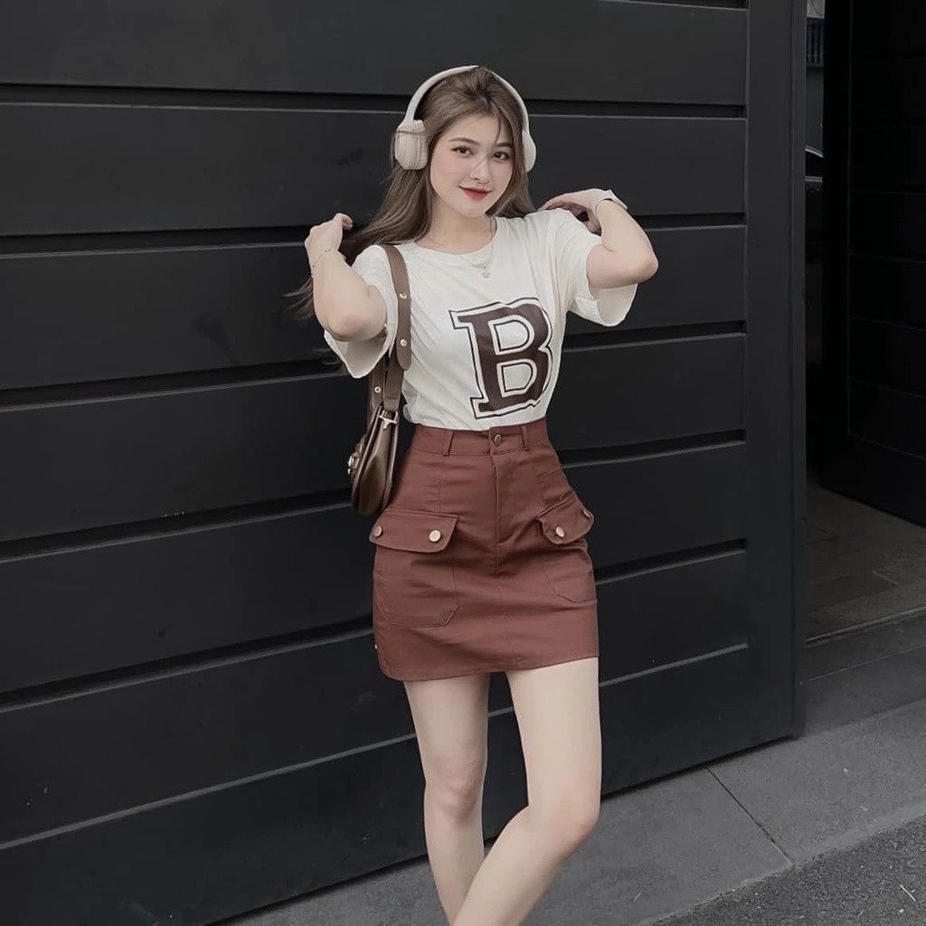 Alternative view of Sét Bộ Đồ Nữ Áo Thun Cotton Mix Chân Váy Chữ A Siêu Xinh Dd9oo1 - Nana House