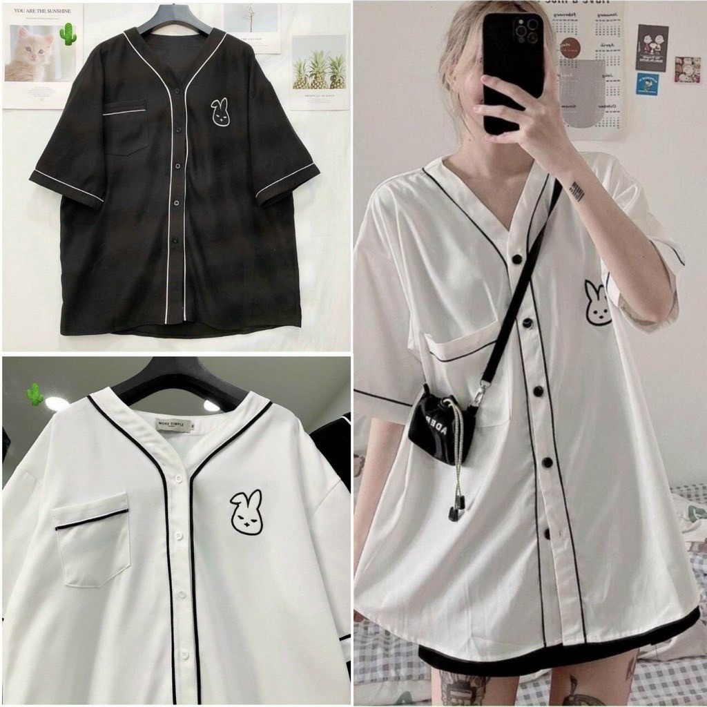 Áo Sơ Mi Logo Thỏ Form Rộng Tay Ngắn Unisex Ug550 - Nana House