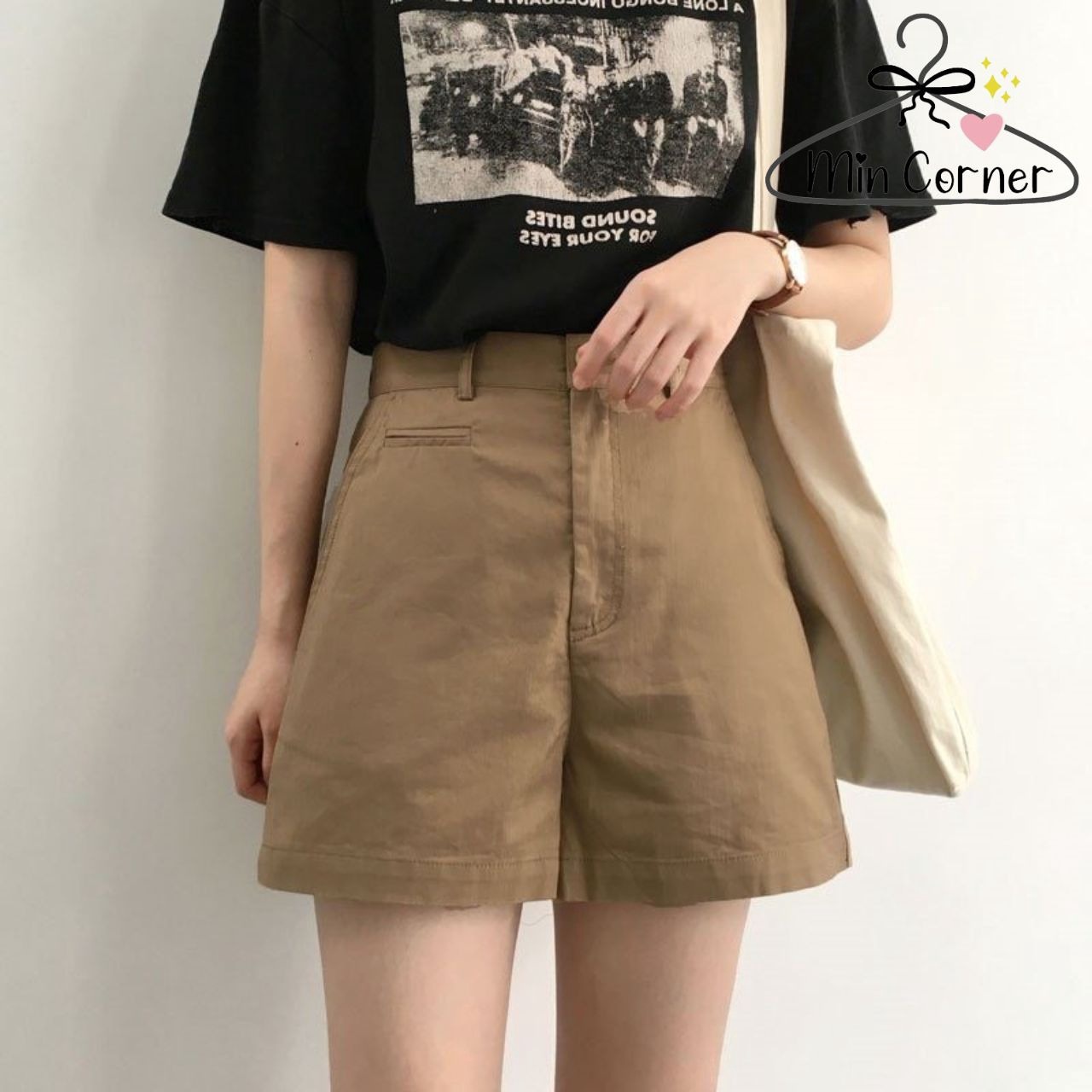 Quần Short Nữ Kaki Ống Rộng Cạp Cao Dáng Chữ A Ulzzang Mq15 - Min Corner