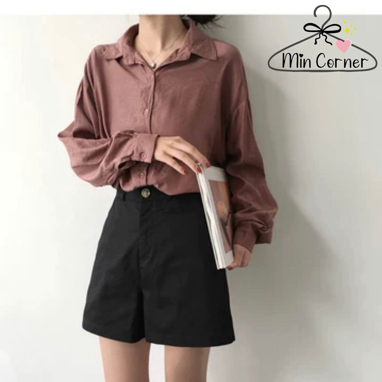 Alternative view of Quần Short Nữ Kaki Ống Rộng Cạp Cao Dáng Chữ A Ulzzang Mq15 - Min Corner