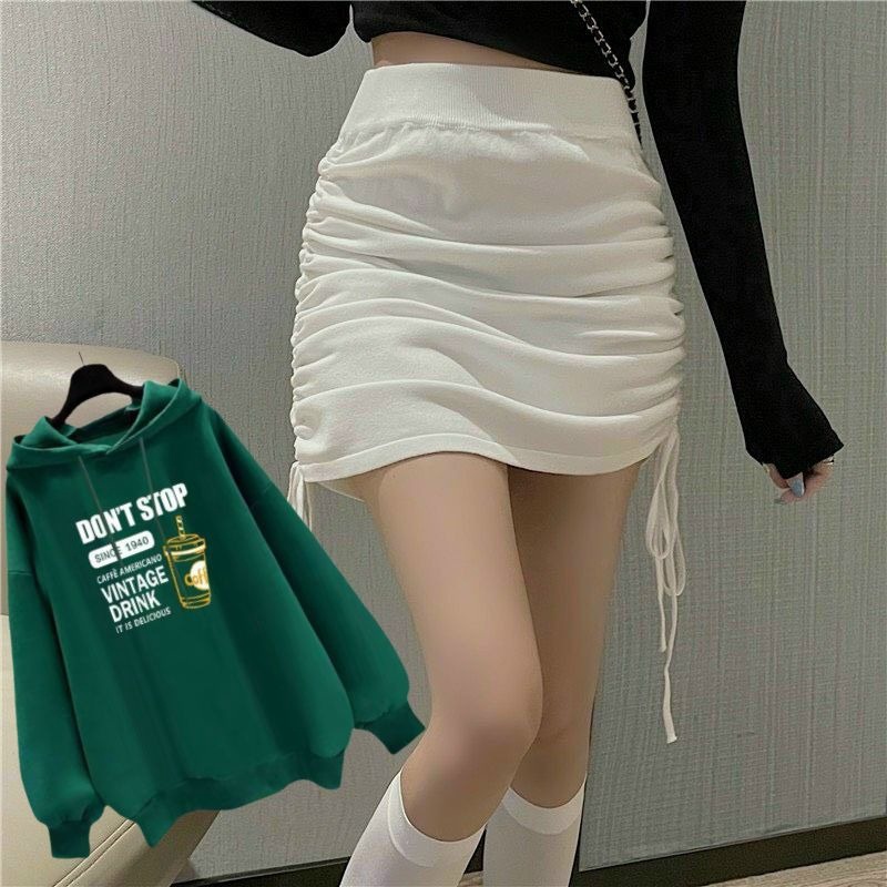 Combo Áo Thun Hoodie Don't Stop Và Chân Váy Dây Rút - Ausa House