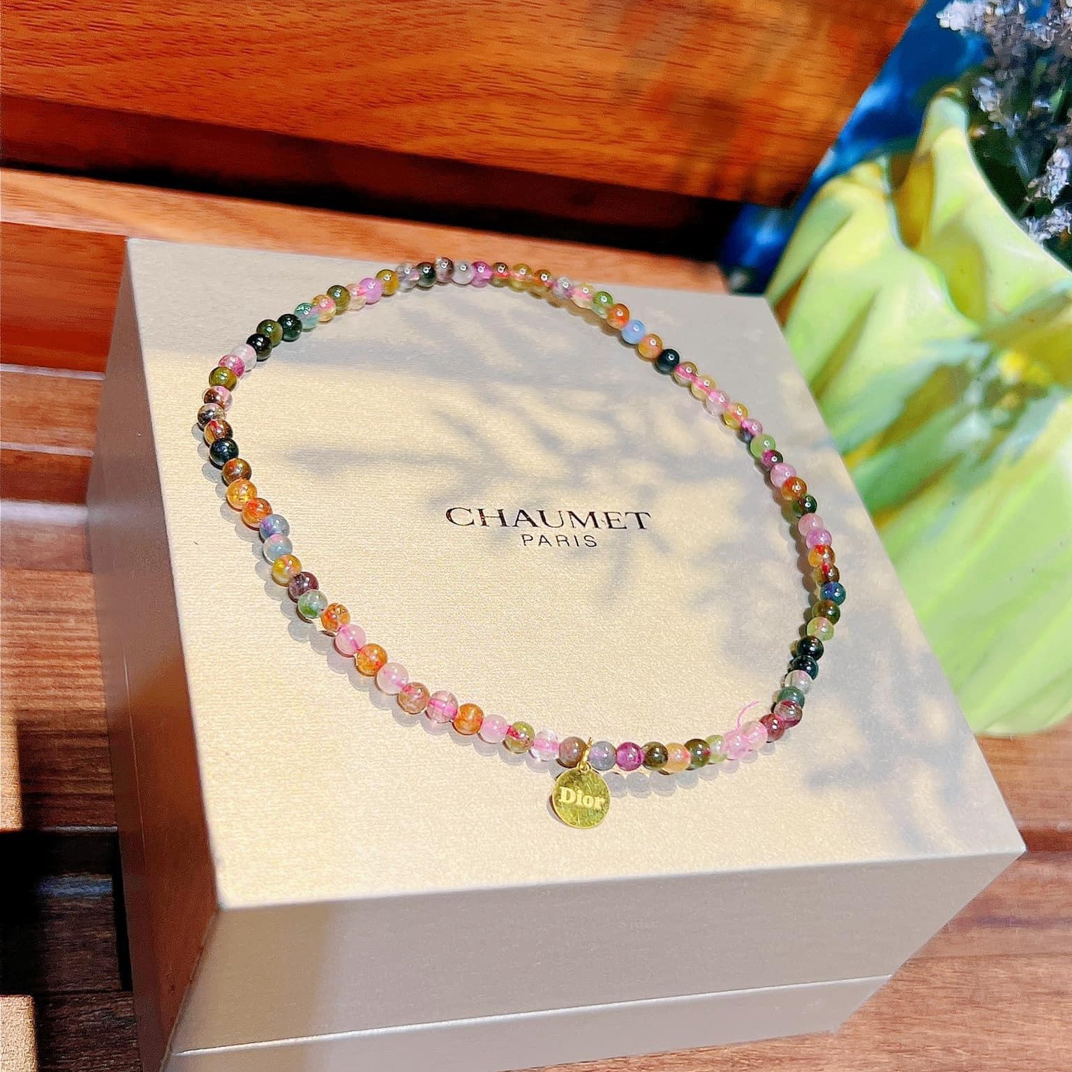 Alternative view of Lắc Chân Đá Tourmaline Thiên Nhiên Phối Charm Vàng Tây 10 Kara Có Thẻ Hóa Đơn - Thắng Giang