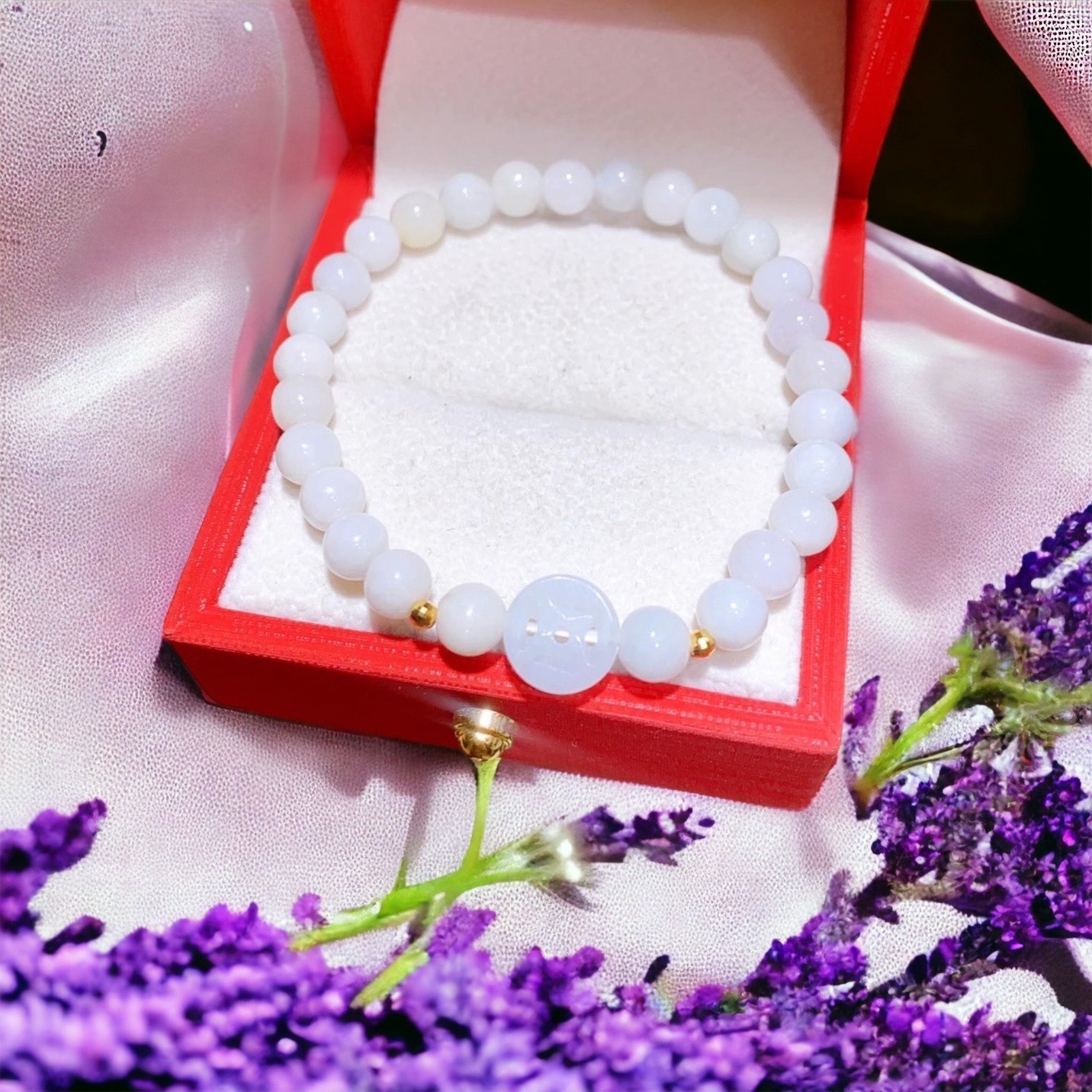 Vòng Tay Xu Kim Tiền Ngọc Cẩm Thạch Trắng Thiên Nhiên - Thắng Giang