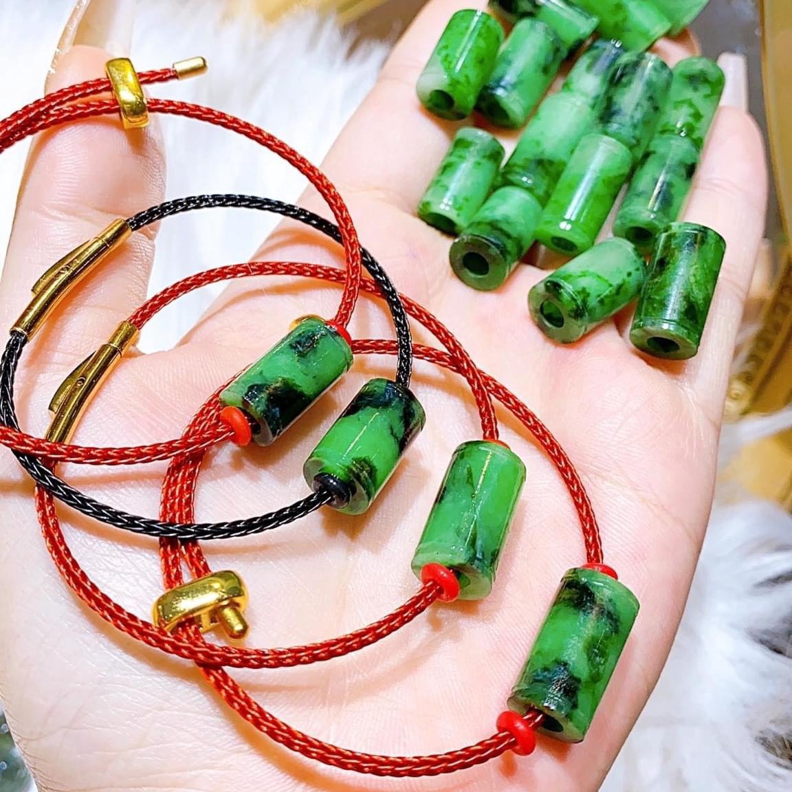 Vòng Tay Lu Thống Ngọc Cẩm Thạch Thiên Nhiên - Trợ Hành Thông - Freesize - Thắng Giang