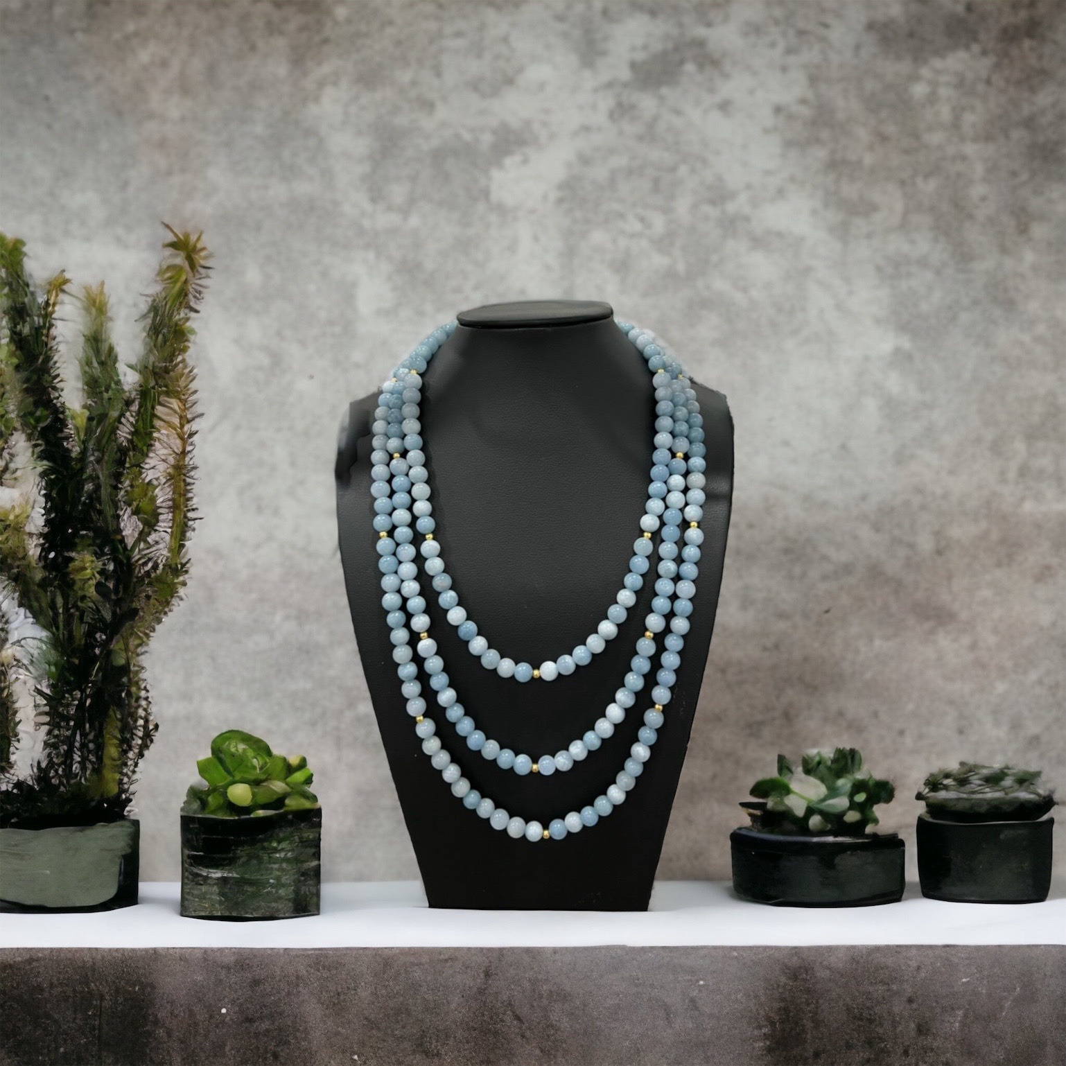 Alternative view of Chuỗi Vòng Cổ Đá Thạch Anh Màu Aquamarine Ba Tầng Hầu Dâng - Thắng Giang