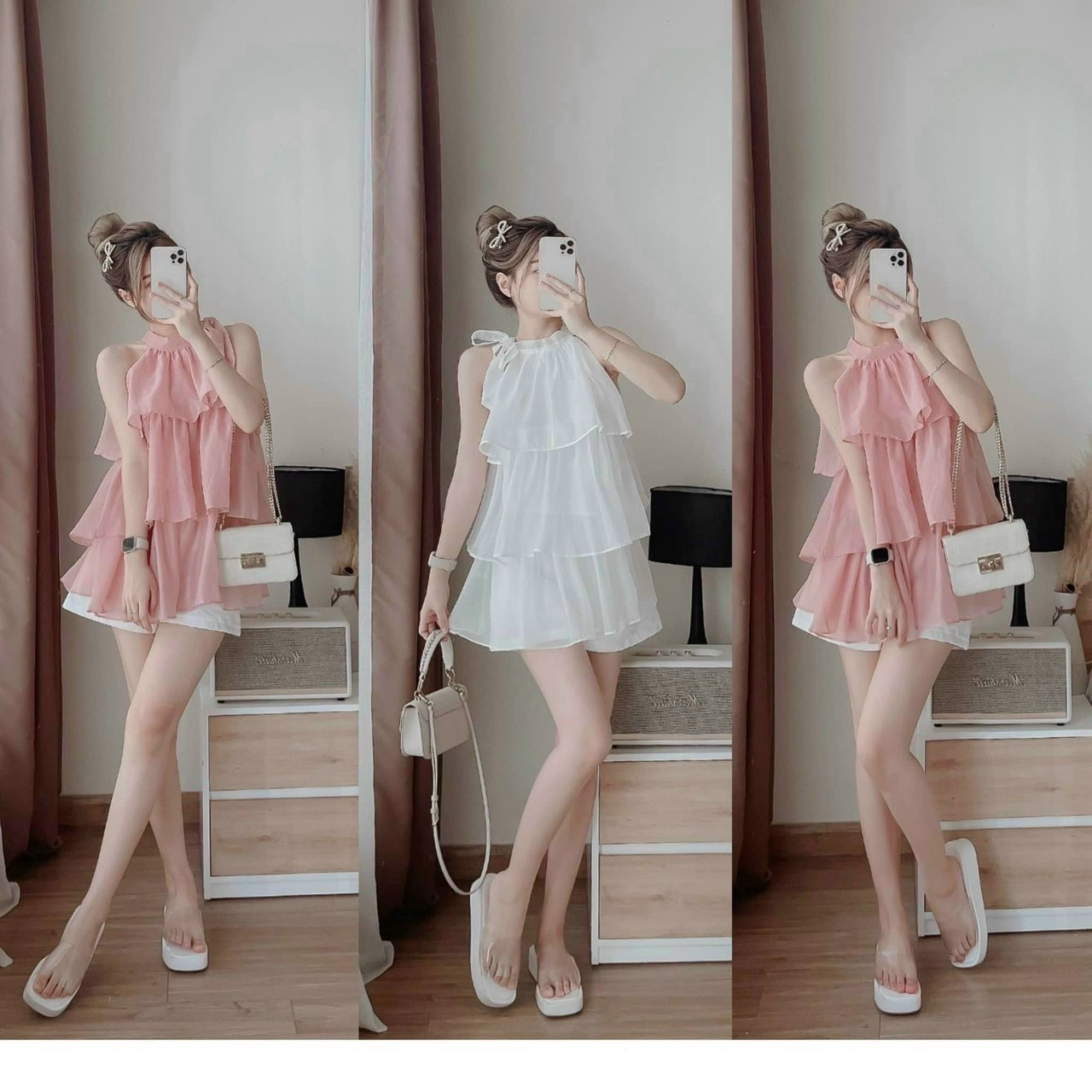 Alternative view of Set Bộ Đùi Áo Cổ Yếm Xếp Tầng ( Áo Xốp Gân Và Quần For ) V37 - Haka Mây