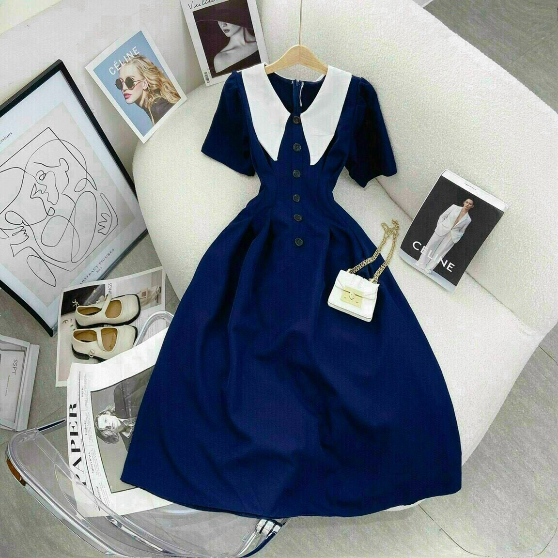 Alternative view of Váy Xòe Đính Cườm Chất Kate Lụa V59 - Cloudy Dress