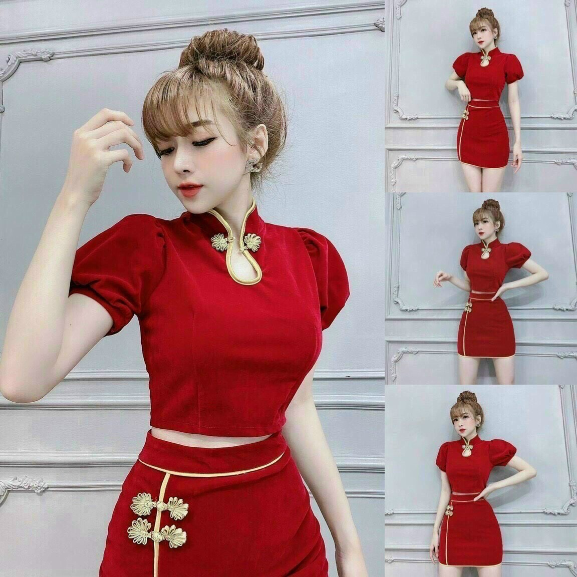 Alternative view of Set Váy Cổ Tàu Chữ A Xinh Xỉu V154 - Cloudy Dress