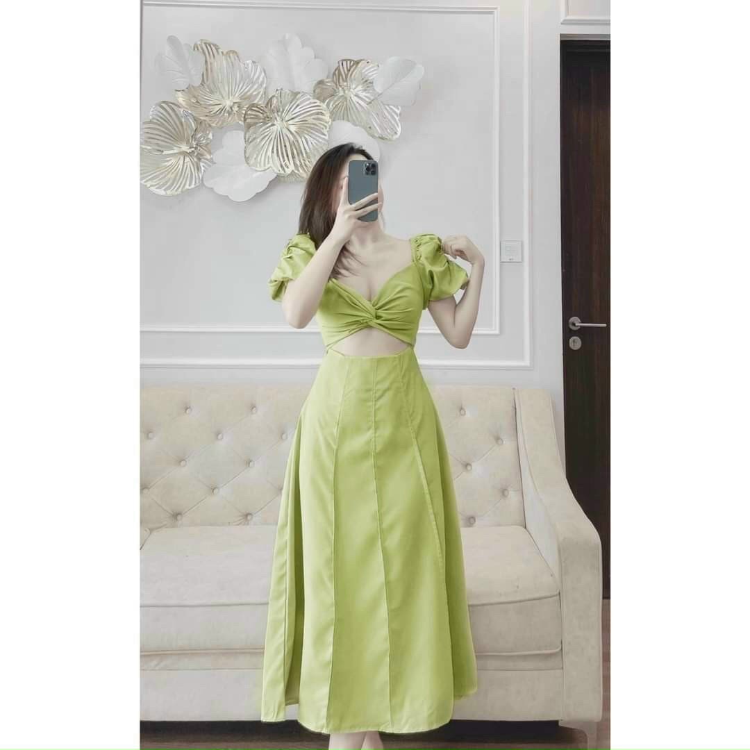 Đầm Lụa Xoắn Ngực Khoét Eo V202 - Cloudy Dress