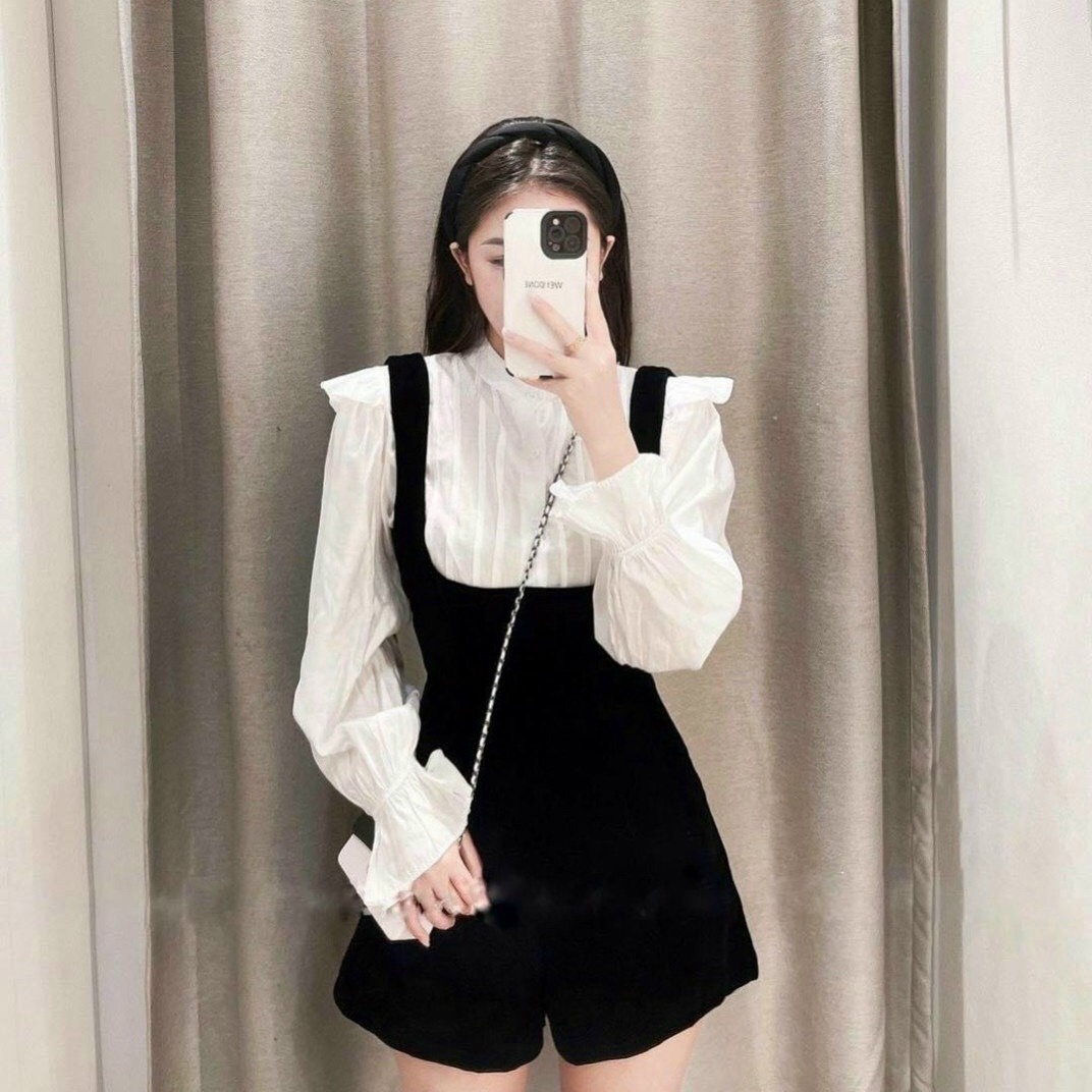 Set Jum Nhung Áo Sơ Mi Rời Tiểu Thư V275 - Cloudy Dress