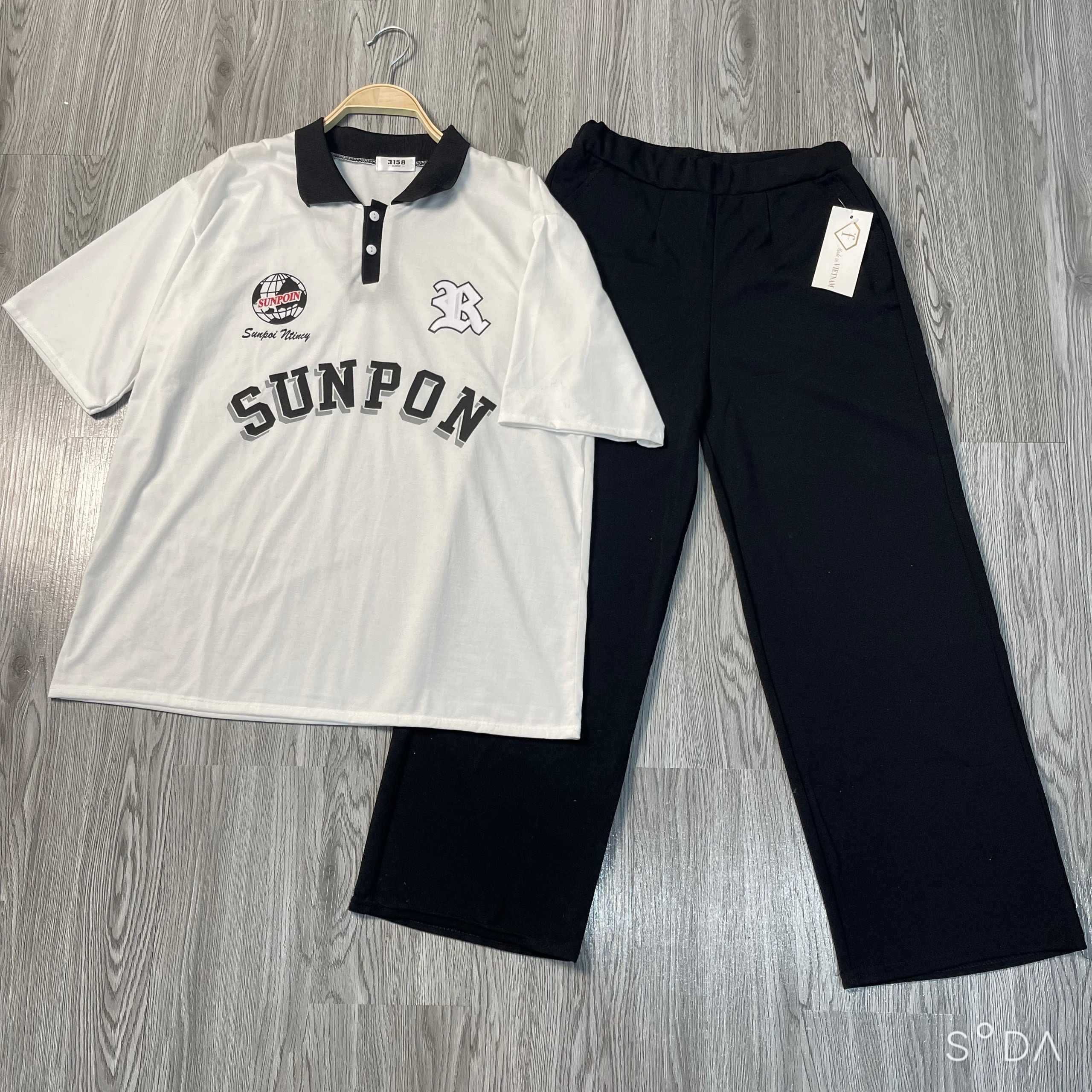 Alternative view of Bộ Nữ,set Quần Ống Rông Cạp Chun + Polo Sunpon Cotton Su