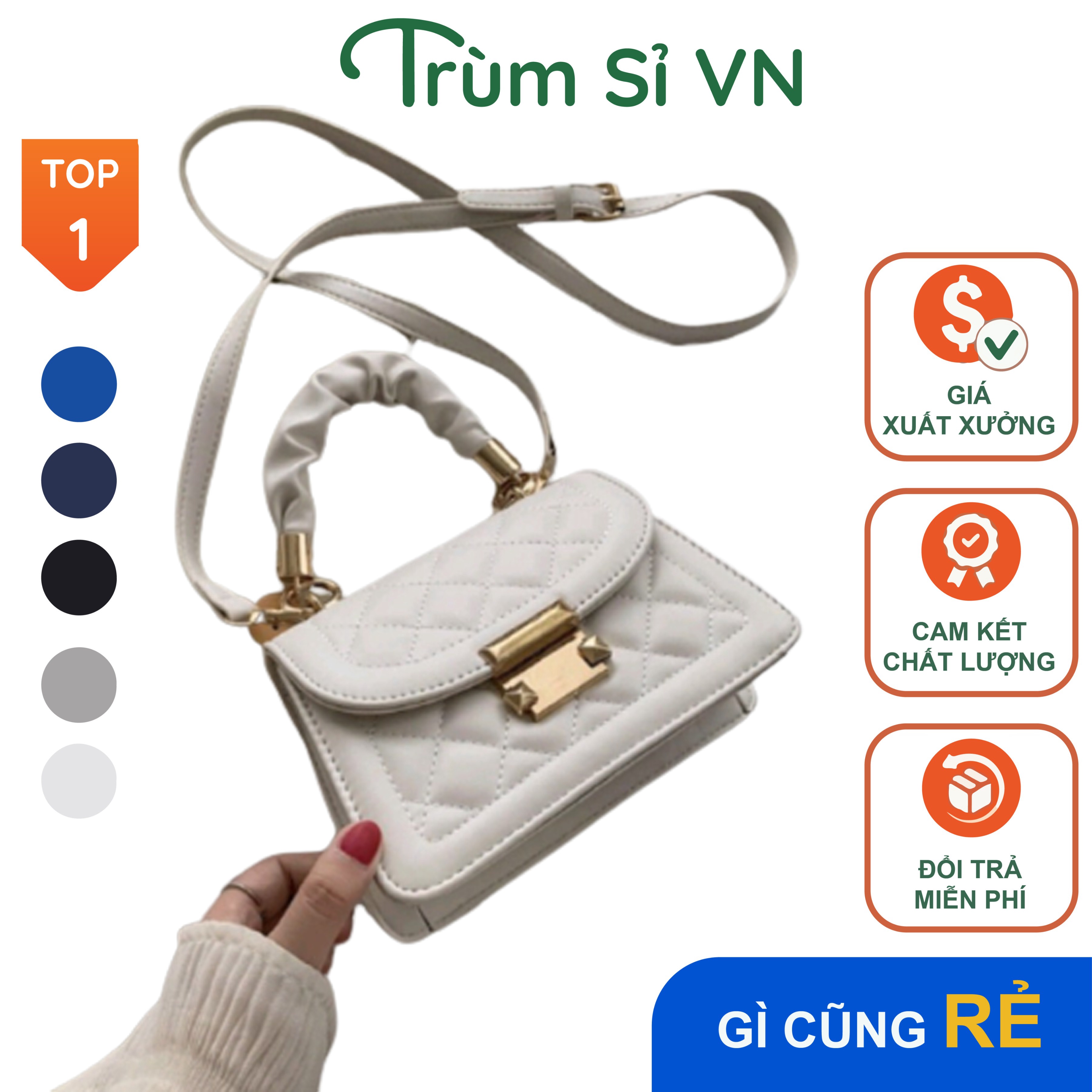 Túi Xách Đeo Chéo Nữ Cao Cấp Quai Nhún Da Lì Size 20 T074 -trùm Sỉ Vn