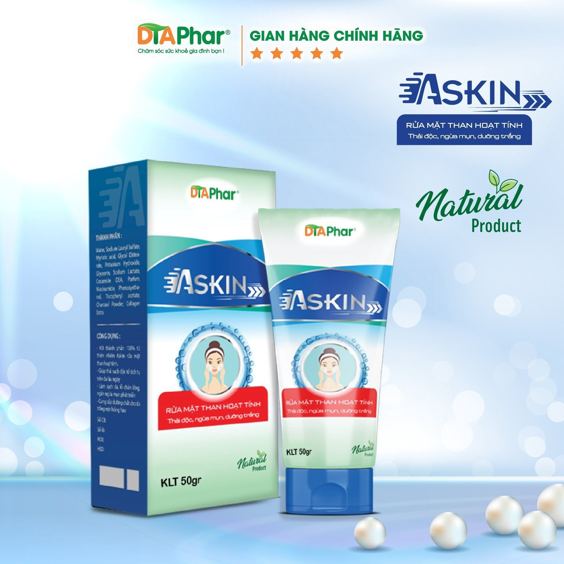 Alternative view of Sữa Rửa Mặt Askin Hỗ Trợ Làm Sạch Da Lỗ Chân Lông Ngăn Ngừa Mụn Phát Triển Cung Cấp Dưỡng Chất Cho Da Trắng Mịn Hồng Hào Tuýp 50gr