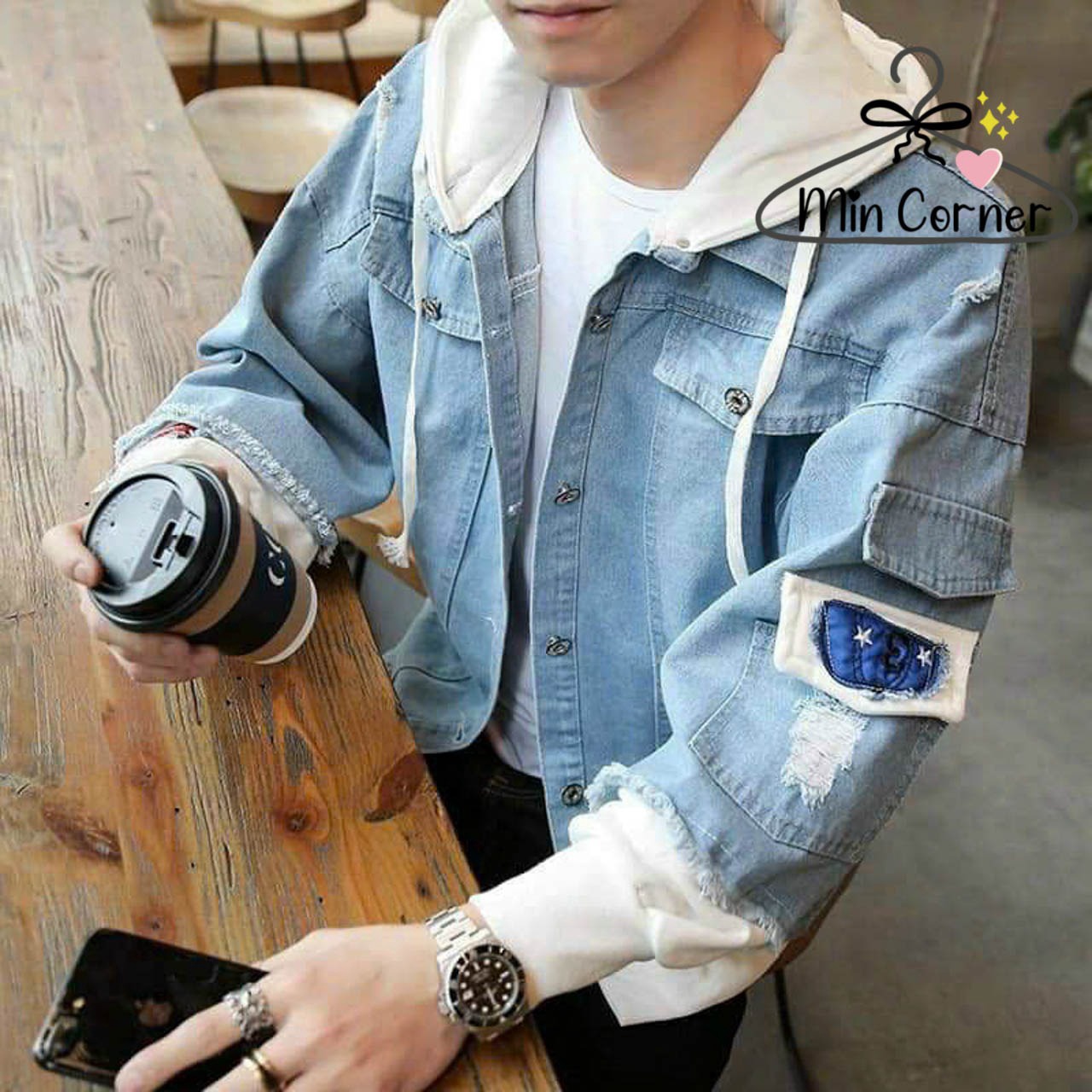 Áo Khoác Jean Unisex Nam Nữ, Phối Nón Nỉ Cao Cấp Mak3 - Min Corner